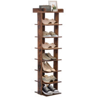 Youyijia Narrow Shoe Rack, 8-Tier Tall Shoe Rack Organiser, Slim Vertical Shoe Storage Cabinet Wooden Shelf Rack Shoe Tower Quick Assembly Free Standing Display Rack for Corner Entrance Hallway Brown
