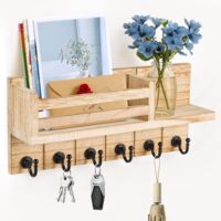 JF HOME BLISS Key Holder for Wall with 6 Hooks & Mail Shelf Rustic Wooden Key Rack Wall Mounted Entryway Organizer for Keys Mail Sunglasses for Hallway Kitchen Office Bedroom Wood