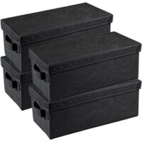 JF HOME BLISS CD Storage Boxes Set of 4 CD Case Storage Foldable Boxes with Lids 14"x6.7"x5.5" Small Basket Holds 30 CDs in Full Jewel Cases 60 CDs in Slim Cases 165 Discs in CD Sleeves Black