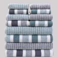 M.J COMFY-LIFE 12PCS Towel Bale Set Soft Absorbent Bathroom Towels with Elegant Woven Stripe Design Includes 4 Bath Towels, 4 Hand Towels, 4 Washcloths (Green)