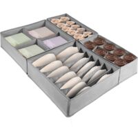Trintion Foldable Drawer Organisers Clothes, Storage Box Wardrobe Draw Organizer With Partition for Underwear, Bras, Socks, Ties, Scarves, Grey (6)