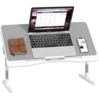 Youyijia Laptop Bed Table with Drawer, 23.6"(L)×12.6"(W),Adjustable Angle & Height, Folding Legs, 40kg Load Capacity, Multifunctional Lap Desk for Reading, Eating, and Working on Bed or Sofa Grey