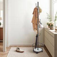 LN COZY CORNER Freestanding Coat Rack with Umbrella Holder 6-Hook Metal Hall Tree for Entryway, Living Room, Bedroom Space-Saving Clothes Hanger Stand with Removable Casters (Black)