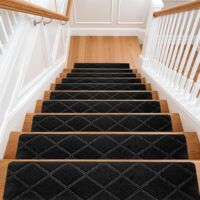 Youyijia 15PCS Anti-Slip Stair Tread Pads - 65x20cm Carpet Stair Treads Mats Self Reused Step Protectors Cover Mat for Kids Elders Pets Stair Carpet Tiles Black (Black 2)