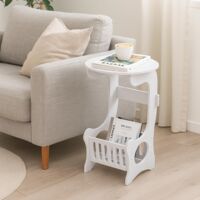 M.J COMFY-LIFE Slim Side Table 3-Tier Storage Table Narrow Bedside Storage Shelves, White Modern Nightstand for Small Spaces Bedroom Living Room Hallway Home Office (Round tabletop, White)
