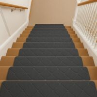 Youyijia 15PCS Anti-Slip Stair Tread Pads - 65x20cm Carpet Stair Treads Mats Self Reused Step Protectors Cover Mat for Kids Elders Pets Stair Carpet Tiles Black (Gery 2)