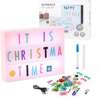 M.J COMFY-LIFE LED Light Box Cinema Style Message Board with 180Letters+85 Emojis+81 Transparent Cards +2 Markers Vintage Home Decor for Bedroom, Party, Wedding - Creative Gift for Kids, Teens, Adults