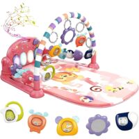 Trintion Baby Play Mat Gym, 6-Mode Activity Mat with Kick-Activated Piano & Lights, with 5 Infant Sensory Baby Toys Extra Guardrail, Tummy Time Mat for Newborn Infants 0-12 Months (Pink)