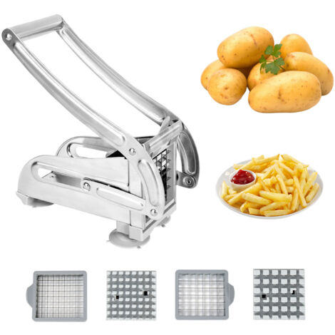 Potato Chipper Cutter Slicer, Potato Fry Cutter, Stainless Steel Potato Cutter, Potato Slicer, Includes 2 Blade Size Cutter Options and No-Slip Suction Base, Perfect for use with Air Fryer