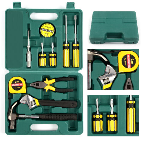 11 Piece Home Repair Tool Set Hand Tool Kit General Screwdrivers Daily Repair Hand Carry with Plastic Tool Box Storage