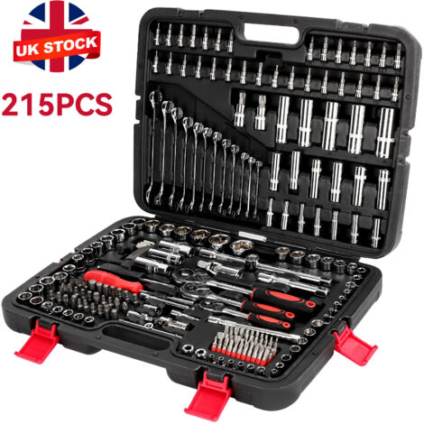 215 Pcs Mechanic Tool Set - 1/2" 1/4" 3/8" Ratchet Wrench Sockets Spanners Bits Hex Key Repair Auto Tool Kit