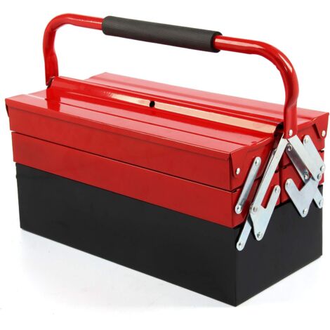 Metal Tool Box CantileverToolbox 43cmx22cmx21cm 3 Tiers 5 Tray Tool Storage Box Organiser (Red) (1/5)