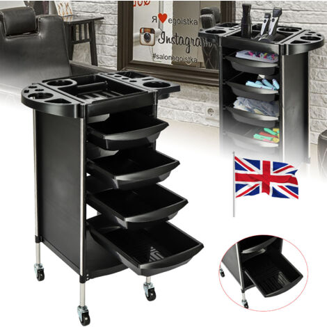 Hairdresser Trolley Salon Hairdressing Trolley with 4 Drawers Beauty Storage Cart Side Tray Hair Dryer Holder on Wheels Spa Barber