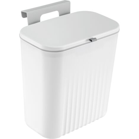 Kitchen Bin 9L Foldable Hanging Trash Bin with Lid Food Waste Caddy Rubbish Dustbin Wall Mounted for Under Sink Under Sink Cupboard Door Kitchen Cabinet Camping Bathroom Bedroom White