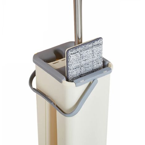 Floor Mop and Bucket Set Squeeze Mop Bucket Flat Mop with 10-Pack Replacement Microfibre Mop Pads for All Floors Types (1/5)