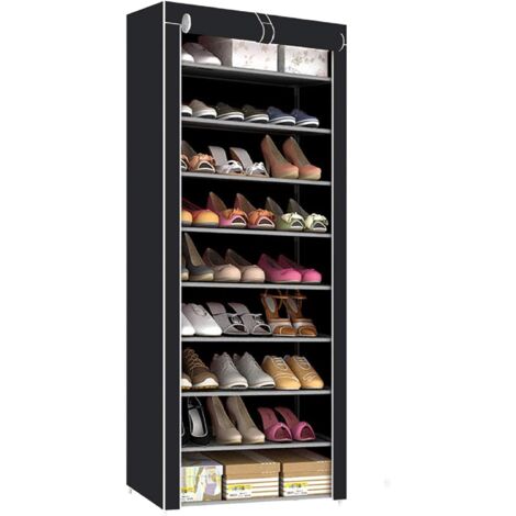 10 Tier Shoes Rack Storage Shoe Cabinet with Dustproof Cover 160 58 28cm Storage Organiser Holds 27 Pairs Shoe Stand for Hallway Living Room (Black)