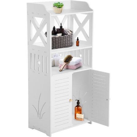 Bathroom Cabinet 3 Tier Shelf Cupboard Storage Unit Free Standing Storage Toilet Rack with Shelf Drawer Doors Kitchen Living Room