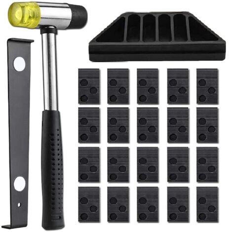 Installation kit for wood laminate flooring installation with tapping block, tapping tool, mallet and 20 spacers