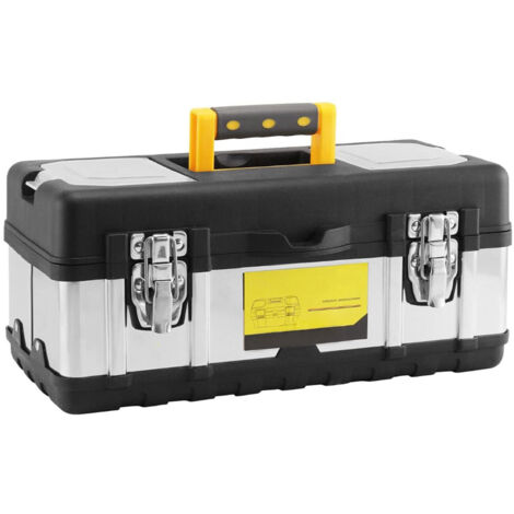 Tool box Heavy-Duty Large Tool Box Organiser Stainless Steel Toolbox Storage with Tray and Latch (14 INCH)