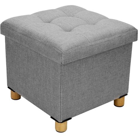 Storage Stool 38X38X32cm Storage Box Cotton Ottoman 4 Wood Legs Footstools With Storage Space (Dark Gray, 38x38x32cm)