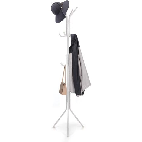 Coat Stand Hanger Stand Metal Coat Rack Free Standing 12 Hooks Clothes Hanger Holder for Hats Jackets Umbrellas Bedroom Office Hallway (White)