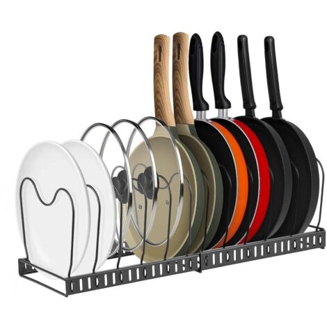Pots and Pans Organiser Rack Adjustable Non-slip Dividers Pan Organiser for Cupboard Saucepan Storage Organizer Rack for Kitchen Counter Cabinet (Expandable Rack)