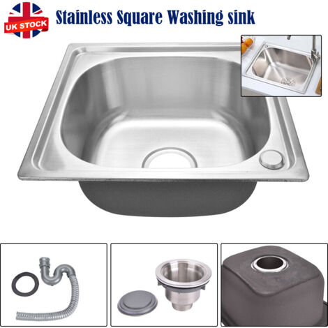 Kitchen Sink Stainless Steel Undermount Sink Square Inset Single Bowl with Drainer Waste for Kitchen Utility Room Bar 420 370 190MM