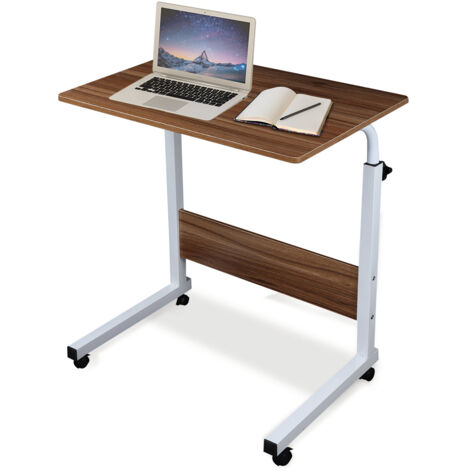Height Adjustable Mobile Table 40x60-(67-80) cm Height Adjustable Laptop Table Workstation Laptop Overbed Multi Table with Metal Frame & Rolling Castors - Dark Wood Color (1/5)