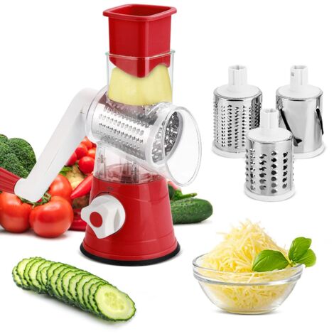 Rotary Cheese Grater 3 Drum Blades Cheese Grater Rotary Handheld Fruit Vegetable Slicer Shredde for Vegetables Carrots Nuts (Red) (1/5)