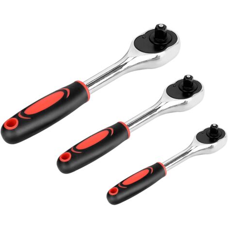 3 Piece Socket Wrench 1/2" 3/8" & 1/4" Heavy Duty Ratchet Socket Set Drive Quick-Release Wrench Kit for Furniture Auto Car Repair (1/5)