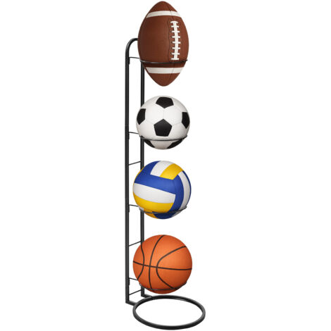Ball Storage Rack 4Tier Metal Ball Stand 89.5X23cm Ball Lockers Vertical Holder Room Outdoor Sports Equipment Organiser Football Stand for Basketball Football Volleyball etc (4 Tier, White) (1/5)