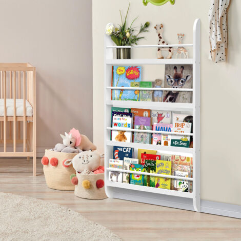 Kids Bookshelf Storage Wall Shelf4-Tier Book Shelf Display Rack Wooden Childrens Bookcase, Suitable for Children's Bedroom, Nursery, Playroom, White 116.5x60x 10CM (1/5)