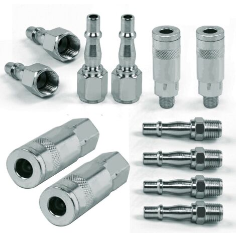 12PCS Air Line Connector 1/4" BSP Air Line Hose Compressor Fittings Male Female Thread Quick Release Set for Compressor Tools (1/5)