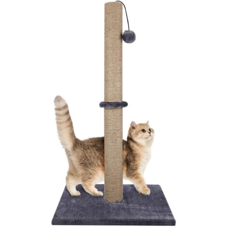 Cat Scratching Post 74cm Foldable Bottom Tall Cat Claw Scratcher with 4 Toy Ball Natural Sisal Scratch Pole and Soft Carpet Covered Heavy Base Modern Stable Design (Gray 74cm 4Ball)