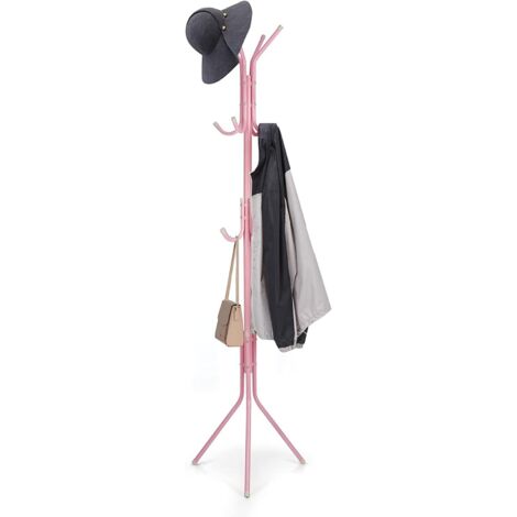 Coat stand metal coat rack 12 hooks – Free standing for hats, jackets, umbrellas – Dimensions 175 x 45 x 45 cm – Pink (1/5)