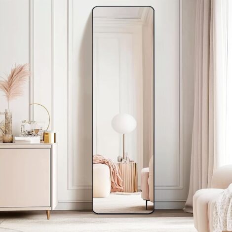 Full Length Mirrors 150x40cm Free Standing Aluminium Alloy Tempered Glass Floor Mirror Wall Full Body Large Hanging Mirror For Hallway, Living Room, Bedroom