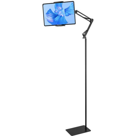 Tablet Stand Adjustable Universal 360-degree Rotatable Metal Tablet Holder Heavy Duty Base Phone Floor Stand Overhead Bed Phone Mount for 4.712.9 Inch-Screen Devices (Clamp type)