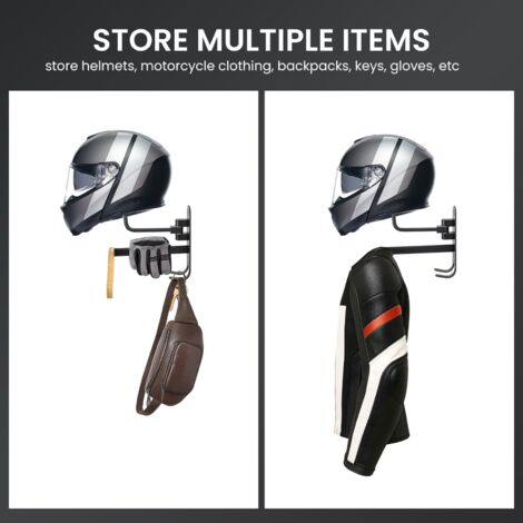 Multifunctional Motorbike Helmet Stand with Hooks Metal Wall Mount Metal Helmet Stand for Motorbike, Hard Hat, Handbag Storage Display Stand (1/5)