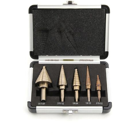 MorNon 5pcs Step Drill Set 50 Sizes High-Speed Steel Pagoda Taper Hole Milling Cutter Drill Bit Set for Wood Stainless Steel Plexiglass Sheet Metal (1/5)