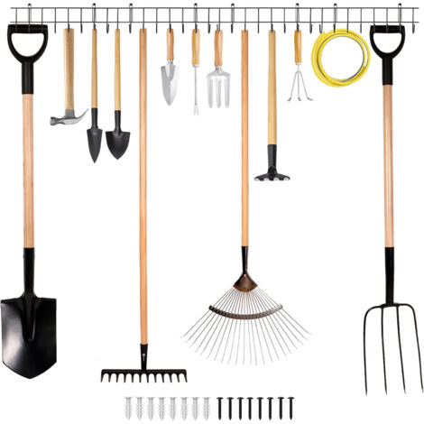 Garden Tool Storage Rack 164CM Garage Tool Organizer Wall Mount Garden Tool Holder Yard Tool Hangers Heavy-Duty Hook Wall Storage Rack Holds Tools Shovels Rakes Hoses Ropes