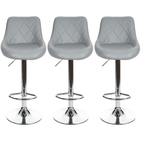 Modern Bar Stools Set 3pcs,Leatherette Exterior, Adjustable Swivel Gas Lift, Chrome Footrest and Base for Breakfast Bar, Counter, Kitchen and Home Barstools DM931-SilverGrey (1/5)