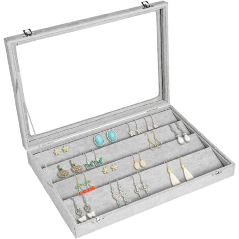 Earrings Organiser, Velvet Clear Lid Earring Holder & 40 Pairs Earrings Storage Box, Jewellery Boxes Display Showcase Case Lockable, Dustproof