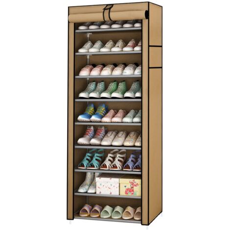 10 Tier Shoes Rack Storage Cabinet Dustproof Shoes Cabinet Storage Organiser Shoe Rack Stand Holds 27 Pairs (Coffee) (1/5)