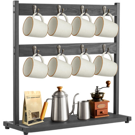 2-Tier Mug Tree 16 Hook Coffee Mug Holder Stand with Storage Base Mug Display Organizer Mug Holders Cup Storage Organizer for Home Kitchen Bar Counter Display Tea (Original wood without shelves)