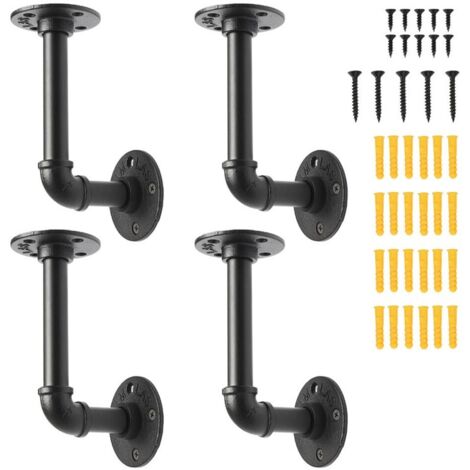 6Pcs Pipe Shelf Brackets Industrial Iron Rustic Wall Floating Shelves Supports for Kitchen Bedroom Bathroom Bedroom Bar Office (1/5)