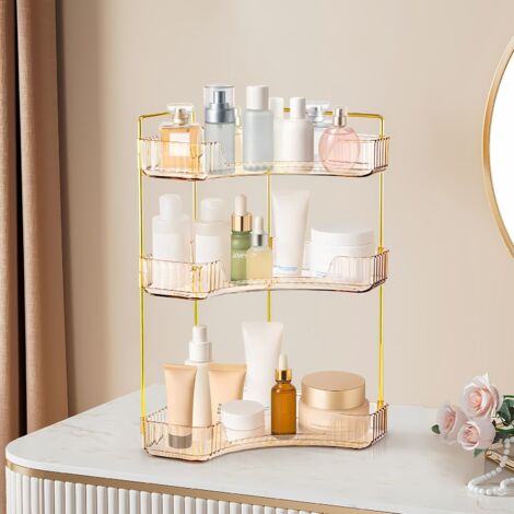 3-Tier Corner Bathroom Storage Organiser Acrylic Shelf for Makeup Skincare Toiletries Perfumes Counter & Vanity Tray Shower Cosmetic Organizer