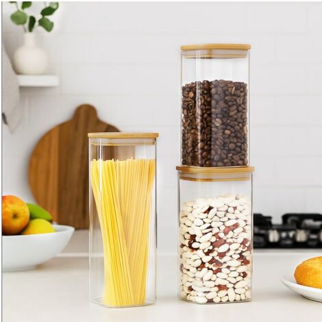 Set of 6 Large Glass Storage Jars with Lids Airtight (1600ml) Spaghetti Pasta Storage Container Kitchen Containers Clear Food Storage containers for Spaghetti Pasta Oats Cereal Rice (1/5)