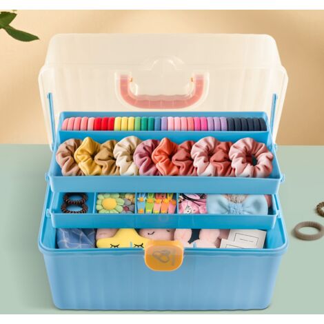 Medical Box Storage - 3 Layer Blue First Aid Box Compact Medicine Chest Container - Portable Medical Storage & Organiser for Home, Office, Car, Travel (32x21x17cm) (1/5)