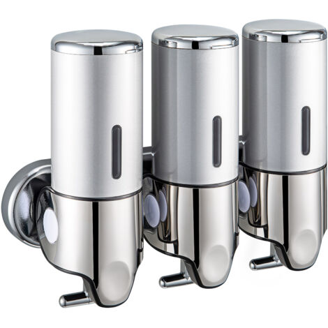 Wall-Mounted Soap Dispenser 3x500ml No-Drill Shampoo & Conditioner Organiser Bathroom & Kitchen Pump System for Shower Gel, Lotion & Hand Soap Clear Window & Lockable Lids