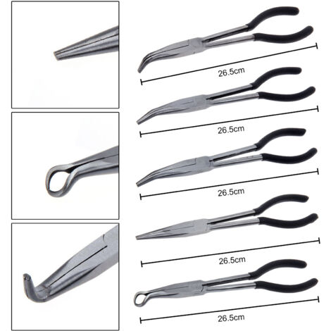 11" Long Reach Nose PLIER Set 9PC Extra Long Mechanics Hose Ring Pliers